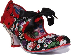 Irregular Choice Swoop Me Up 50s Style Mid Womens Heel Black Red UK 4 - 8 - Picture 1 of 6
