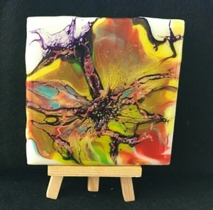 Fluid Art, Flow Art, Abstract Acrylic Pour Painting 4 x 4 Ceramic Tile Coaster - Picture 1 of 6