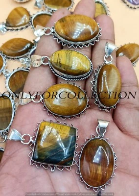 Lote de pingentes de joias Energy Tiger Eye com design folheado a prata esterlina 925 - Imagem 1 de 4