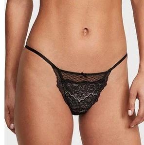 Victoria’s Secret DREAM ANGELS String Bikini Panty Black Mesh & Lace Medium NWT - Picture 1 of 4