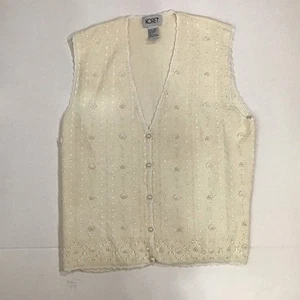 Vintage Koret creme weich Häkel Perlen Band Borte Weste Cottagecore Fee M - Bild 1 von 7