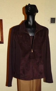 Ralph Laure Jacket Microfiber & Knit Sleek Brown Full Zip Front & Collar Sz M/L - Picture 1 of 5
