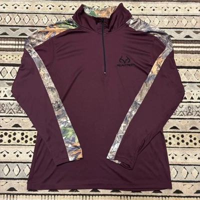 Realtree Quarter Zip Mens Large Maroon and Camouflage Performance Hunting Shirt - Image 1 of 4