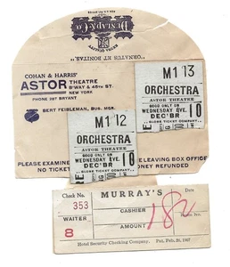 1910s Astor Theatre Ticket Stubs & Murray’s Roman Gardens Receipt – Broadway NYC - Picture 1 of 2