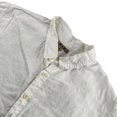 Flax Jeanne Englehart Women’s Linen Lagenlook Button-Down Shirt White • 1G - Image 1 of 4