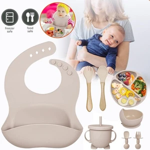 8x Silikon Baby Geschirrset, Rutschfest Kindergeschirr mit Saugnapf Baby Teller - Bild 1 von 12