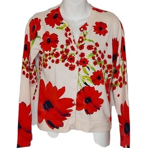 Old Navy Strickjacke Pullover rot Mohnblumen Medium Knopfleiste Langarm Y2K - Bild 1 von 9