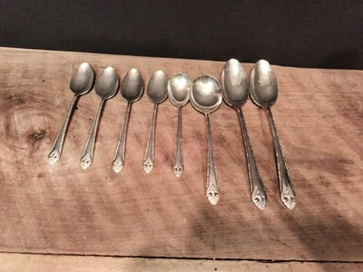 Vintage Holmes Edwards Lovely Lady Set of 8 Spoons Silver Inlaid Flatware Lot  - Image 1 of 4