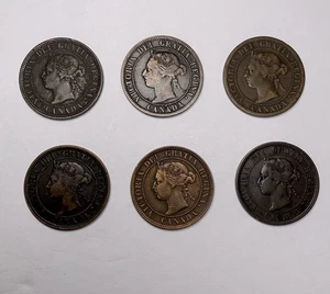 Canada One Cent Coins Lot Of 6 1884-1887-1894-1896-1897-1899 Bronze - Picture 1 of 6