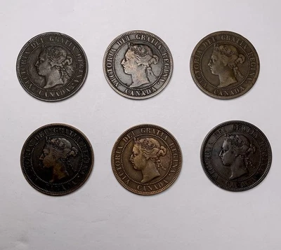 Canada One Cent Coins Lot Of 6 1884-1887-1894-1896-1897-1899 Bronze - Image 1 of 4