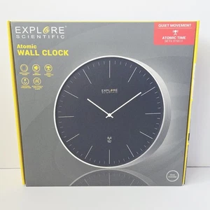 Explore Scientific Atomic Wall Clock Stainless Steel Silver Frame New Quiet - Picture 1 of 9