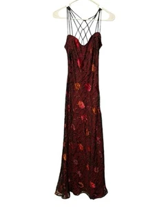 Vintage Coty Floral Maxi Dress S Black Red Whimsygoth Goth Fairy Glitter Strappy - Picture 1 of 6