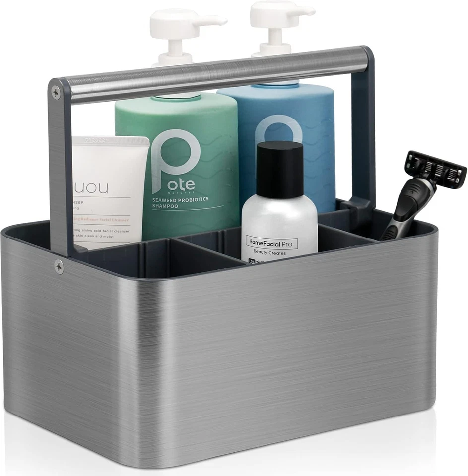 Carrito de almacenamiento de baño, organizador de ducha ajustable para dormitorio, gris Foto 1 de 4