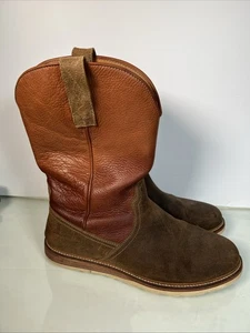 Lucchese Comanche Brown Leather Suede Roper Pull On Western Boots Size 9.5M - Picture 1 of 10