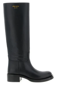PRADA Black Leather Tall Boots New And Authentic - Picture 1 of 5