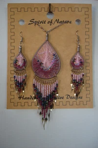 Conjunto de collar y pendientes Spirit of Nature hechos a mano con cuentas ROSA tono plata nuevo con etiquetas - Imagen 1 de 11