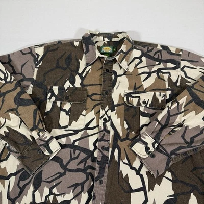 Cabelas Shirt Mens XL Brown White Button Up Predator Camo Hunting Outdoor Tree - Image 1 of 4