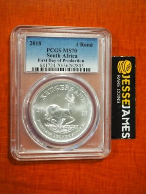 2018 SOUTH AFRICA SILVER KRUGERRAND PCGS MS70 FIRST DAY OF PRODUCTION BLUE LABEL - Image 1 of 2
