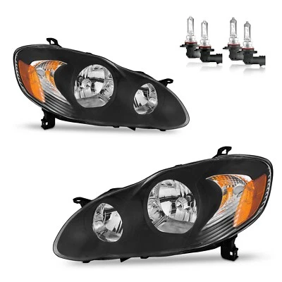 Black Headlights for 2003-2008 Toyota Corolla Headlamps with Bulbs Left+Right Foto 1 de 4