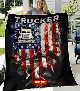 Custom Trucker SOFA BLANKET Christmas Gift Best Price Us Size Halloween Gift - Picture 1 of 3