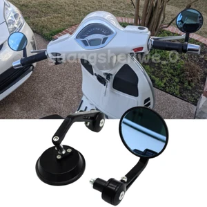 Pair Motorcycle 7/8" Handle Bar End Rearview Side Mirror for Vespa GTS 300 250 - Picture 1 of 15