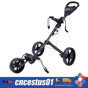 New Foldable 3 Wheel Golf Pull Push Cart Trolley with Scorecard Drink Holder USA - Picture 1 of 23