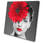 Lipstick Woman Flower Red Girl Lady Floral SINGLE CANVAS WALL ART Picture Print