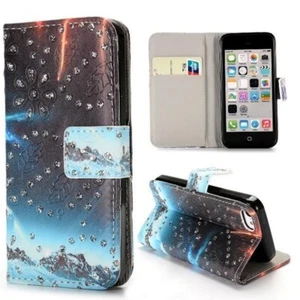 ETUI FOLIO A RABAT iPHONE 5C LA MONTAGNE BLEUE ECO-CUIR (PU) - Photo 1 sur 5