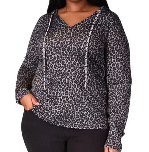 Michael Kors Plus Size Cheetah Animal Print Hooded Top Shirt Size 1X