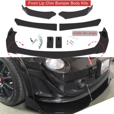 Glossy Black Front Bumper Lip Splitter+Spoiler For Fiat 500 - Imagem 1 de 4