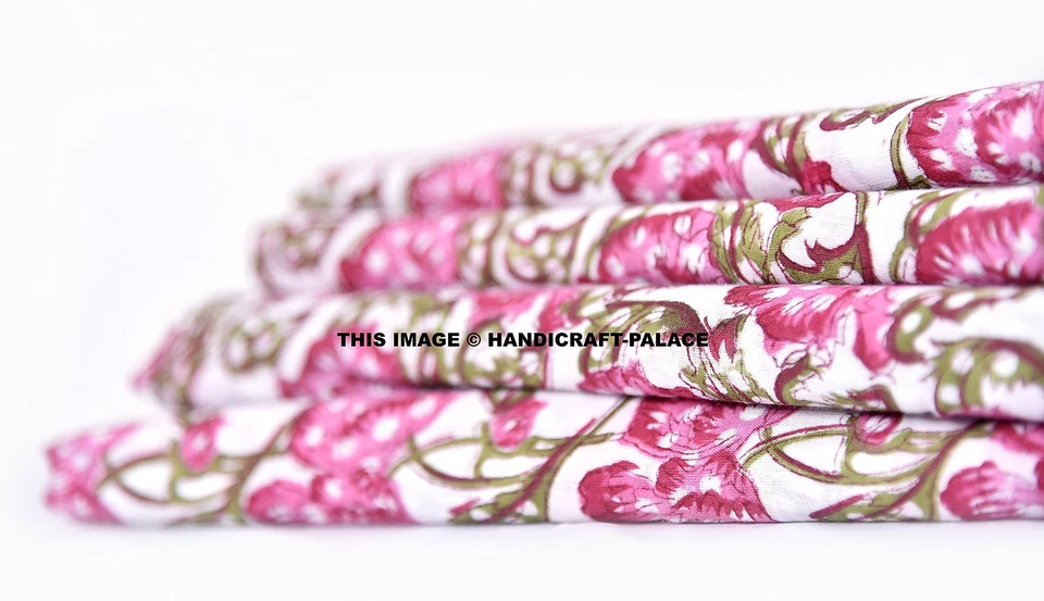 5 Yard Indian Floral Sanganeri Fabric Hand Block Print 100% Cotton Fabric Jaipur - Image 1 of 3
