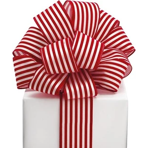 Red Stripes On White Wired Satin Ribbon - 2.5 Inches Wide X 20 Yards (9748773) - Picture 1 of 1