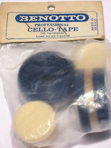 BENOTTO MULTICOLOR HANDLEBAR TAPE BLUE WHITE BLUE CELLO-TAPE w/BAR END PLUG CAPS - Picture 1 of 2