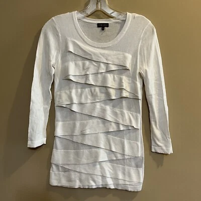 Vince Camuto Lightweight Bandage Sweater Size XS Crew-Neck 3/4-Sleeve White - Imagem 1 de 4