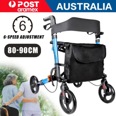 Folding Rollator Walker Aluminium Walking Frame Mobility Aid Lightweight 4Wheels - image 1 of 4