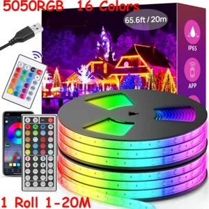 LED Strip Lights 1-20M 5050 RGB Colour Changing Tape Cabinet Kitchen TV Lighting - Picture 1 of 27