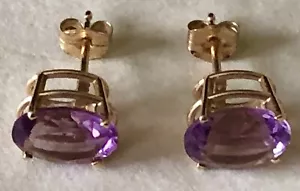 ORECCHINI A PERNO ESTATE AMETISTA VIOLA OVALI XX TCW ORO MASSICCIO 14K 1,2g - Foto 1 di 8