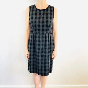 Anna Thomas Size 10 S Grey Black Check Wool Blend Sleeveless Shift Dress - Picture 1 of 14