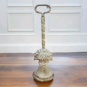 Antique Brass Wheat Sheaf Door Stop Hall Porter Looped Handle 16 Inch Victorian  - Picture 1 of 16