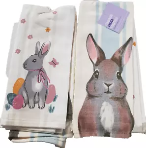 2 Different Cotton Printed Towels(15"x26")EASTER,LARGE BUNNY,BUTTERFLY & EGGS,KO - Picture 1 of 4