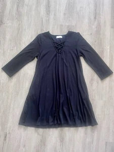 Black AVA SKY 3/4 Sleeve SHORT DRESS SMALL With POCKETS ** USED TWICE** - Picture 1 of 3