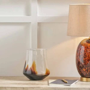 Brown Tortoiseshell Effect Glass Vase Modern Home Decor Statement Centerpiece - Picture 1 of 18