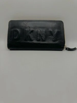 DKNY Tilly Large Zip Around Logo BLACK Leather Excellent Condition Wallet - Image 1 of 4