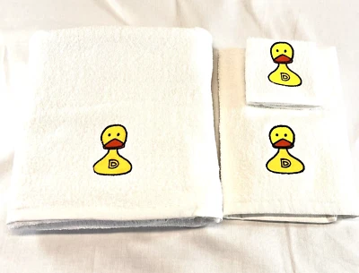  Rubber Duck Pottery Barn Koo-Koo Embroidered Childrens 3pc. Kids Bath Towel Set - Image 1 of 4
