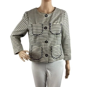 Tommy Hilfiger Navy Cream Stripe Button Jacket Cotton Lined Size 8 - Picture 1 of 7