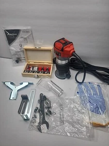 6.5 Amp 1.25 HP Compact Router, 6 Speeds, Trim Bits, Edge Guide, Dust Hood (Red) - Picture 1 of 6