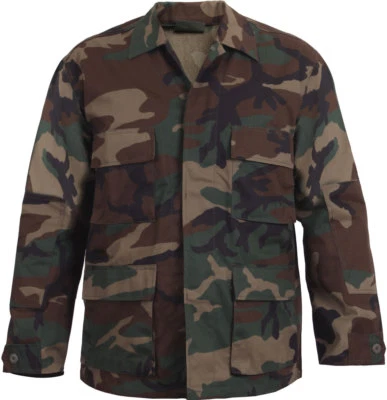 Mens Woodland Camouflage Military BDU Shirt Tactical Uniform Coat Army Fatigues - Image 1 of 2