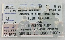 UHL 2003 12/21 Muskegon Fury at Flint Generals Hockey Ticket