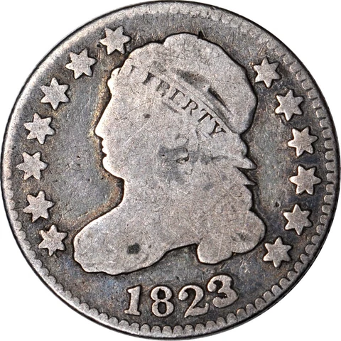 1823/2 10C Large E'S JR-3 Capped Bust Dime Good(Light Scrape) Cover