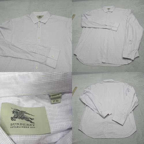 Camicia elegante Burberry uomo 17 grande viola quadri cotone manica lunga bottoni Oxford
